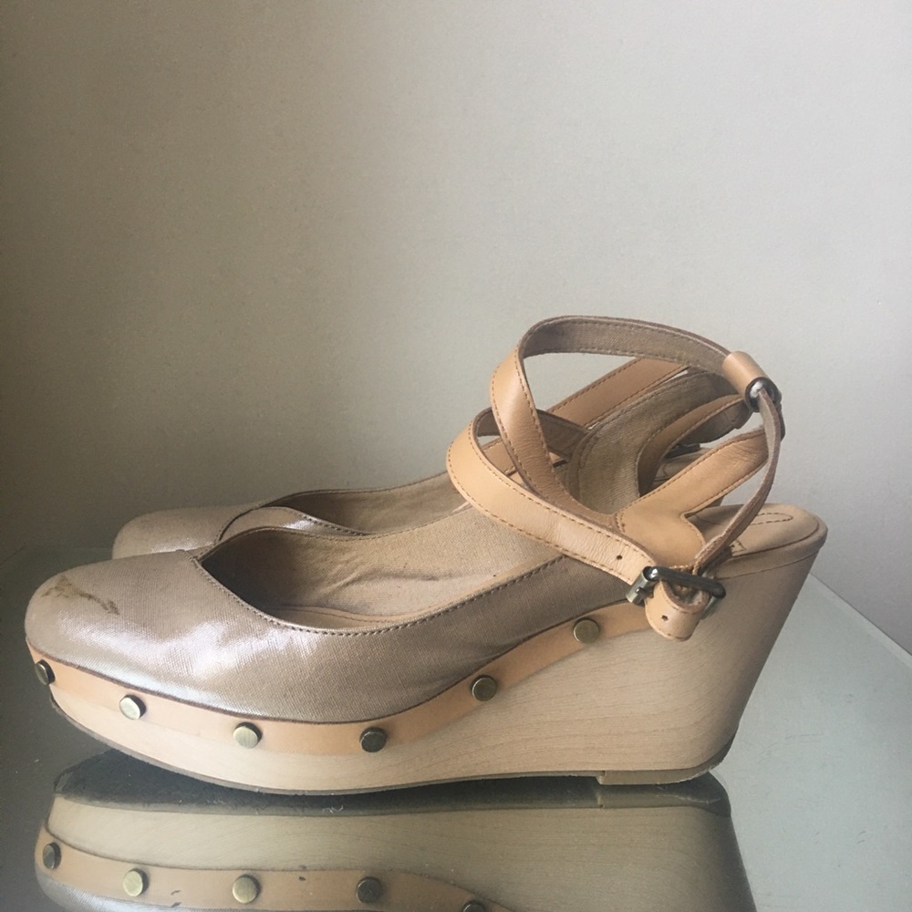 Calvin Klein Clog Wedge Slingback Sandals Taupe